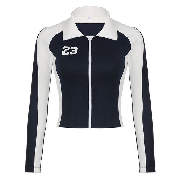 Chaqueta Polo Patchwork Contraste Blanco y Negro Estilo Locomotora Hot Girl - Image 7