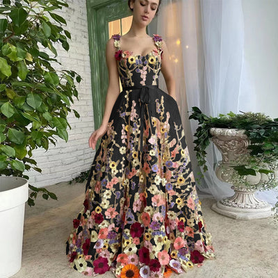 Vestido de Fiesta con Flores 3D - Escote Corazón Exquisito - Image 4