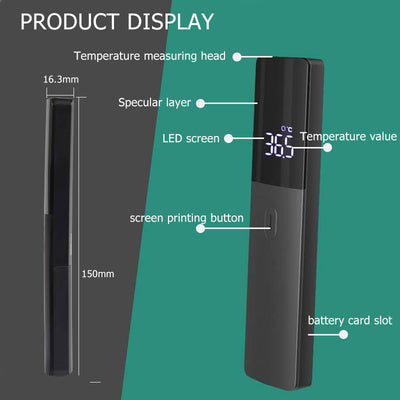 Two black full-screen infrared thermometers with digital displays showing 36.5 °C, one upright and one tilted. - Image 3