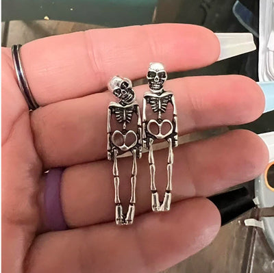 Aretes Calavera Desmontables - Diseño Esqueleto Humano en Oro y Plata