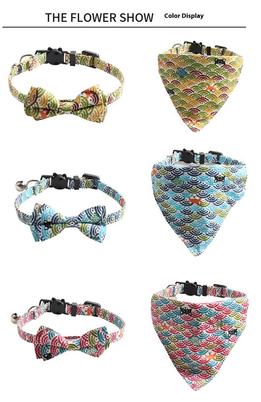 Collar para Gato Estilo Japonés con Patrón de Hierba y Moño Desmontable - Image 20