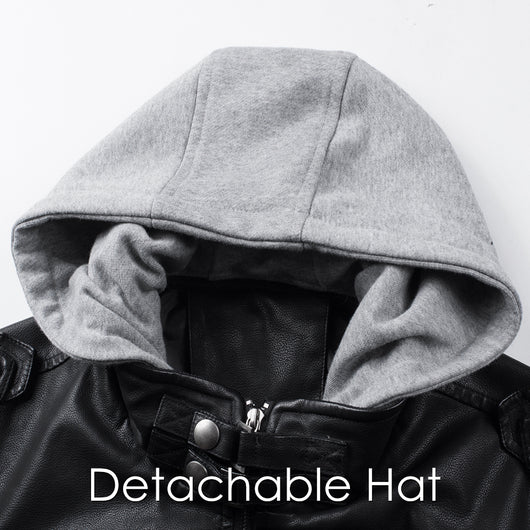 Chaqueta de Cuero PU Desmontable con Capucha para Hombre - Image 4