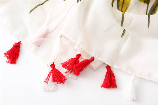 Pañuelo Vintage Étnico Floral de Algodón y Lino con Flecos - Image 16