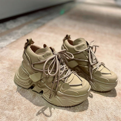 Zapatos Deportivos Casuales para Mujer con Cordones de Cuero y Suela Gruesa Acolchada - Image 5