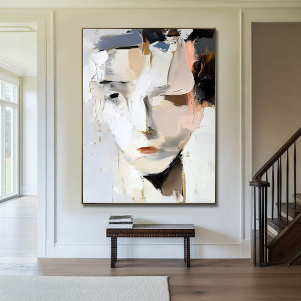 Cuadro Abstracto Mujer Moderno - Óleo Pintado a Mano Blanco y Negro