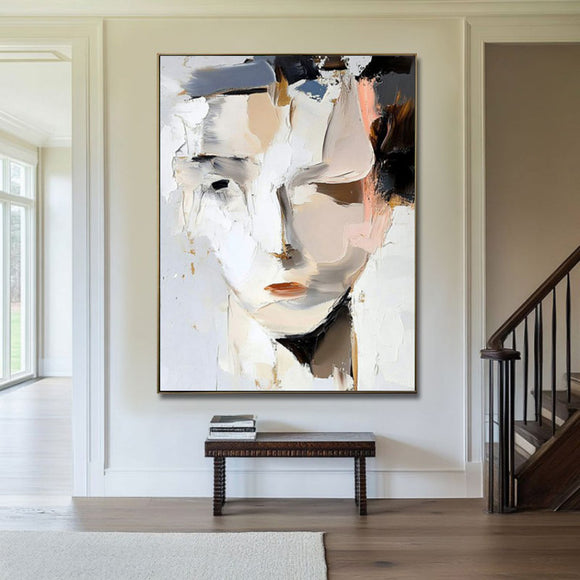 Cuadro Abstracto Mujer Moderno - Óleo Pintado a Mano Blanco y Negro