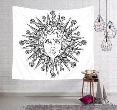 Bohemian sun and moon tapestry with a celestial pattern of golden suns and crescent moons on a dark blue background. - Image 23