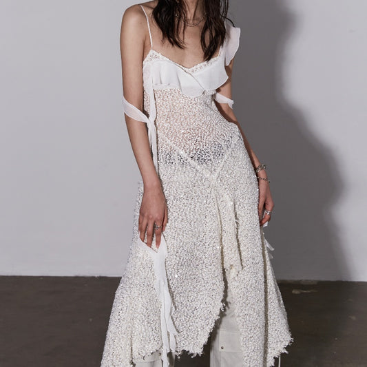 Falda Suspender Irregular con Volantes Brillantes Estilo Galaxia