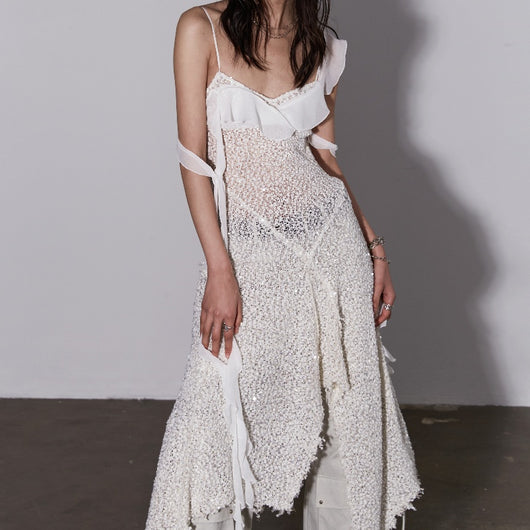 Falda Suspender Irregular con Volantes Brillantes Estilo Galaxia