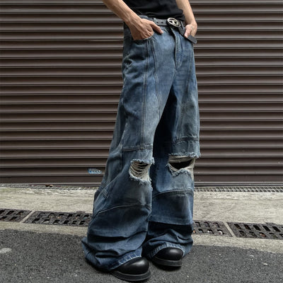 Pantalones Vaqueros Deconstructidos con Empalme A-line para Hombre
