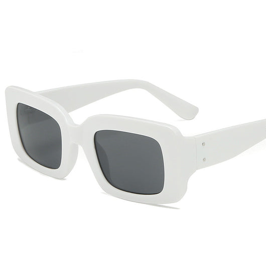 White square-frame sunglasses with dark gray lenses, featuring a chunky and fashionable design. - Image 22