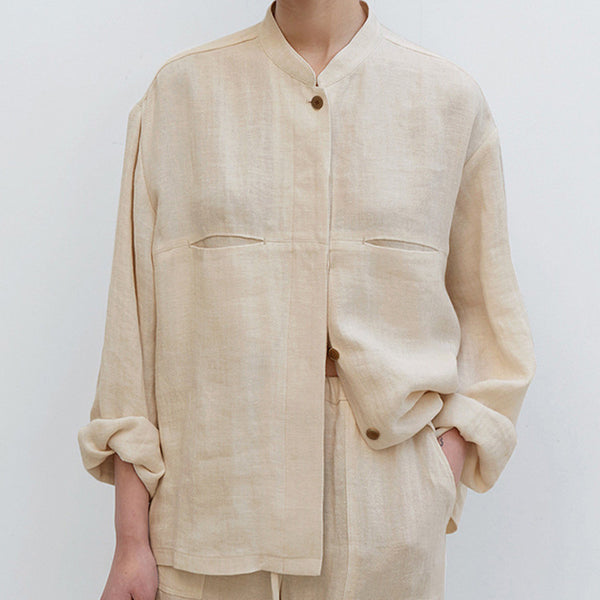 Camisa de Lino Puro Otoño Mujer - Estilo Artístico Retro Versátil