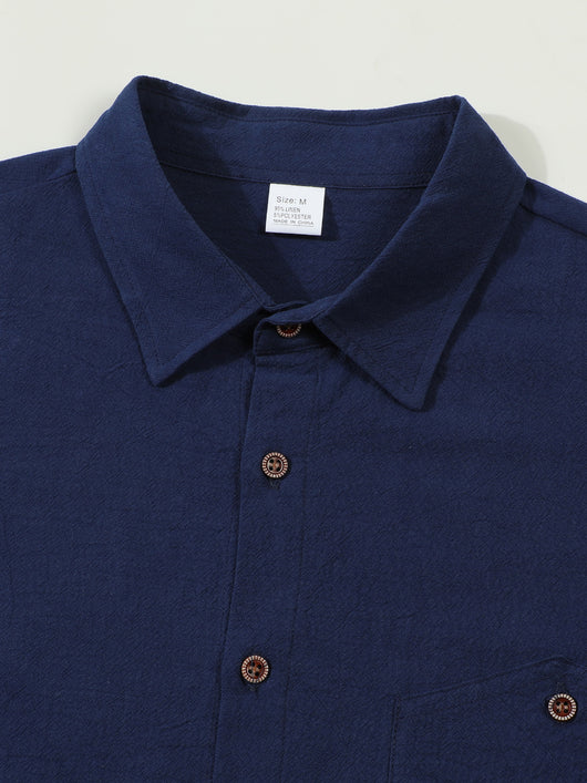 Camisa Cardigan Lino Hombre Fit Relajado Color Sólido - Image 34