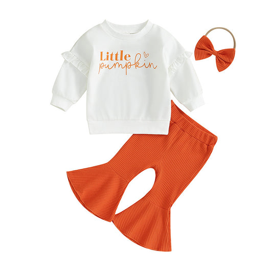 Conjunto Infantil Elegante: Suéter con Volantes y Pantalón Acampanado a Rayas - Image 4