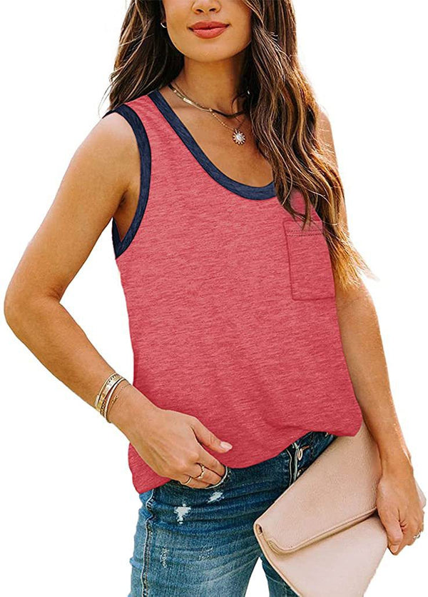Chaleco Liso sin Mangas con Cuello Alto Combinado