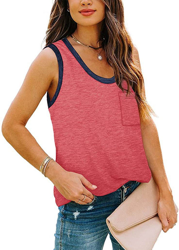 Chaleco Liso sin Mangas con Cuello Alto Combinado