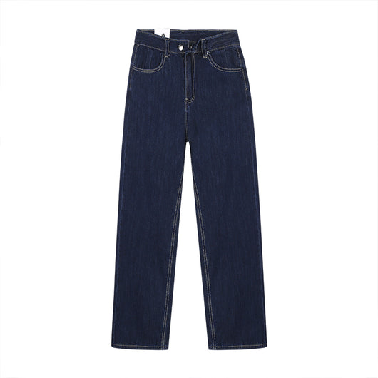 Pantalón Vaquero Azul Oscuro Recto y Holgado para Mujer - Primavera, Otoño e Invierno - Image 7