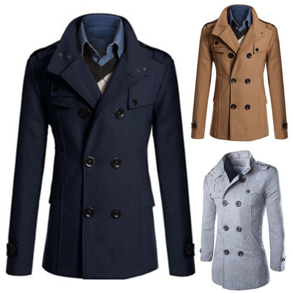 Abrigo Trench de Lana con Cuello Mao Hombre