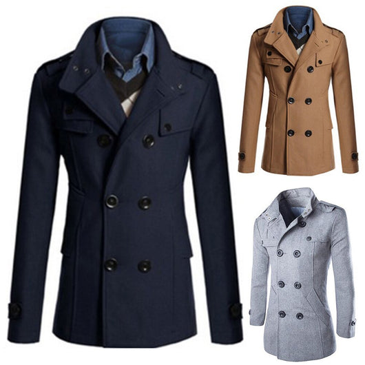 Abrigo Trench de Lana con Cuello Mao Hombre