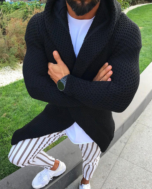 Cardigan Sudadera con Capucha Tejida de Manga Larga para Hombre