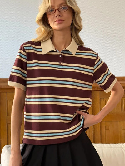 Polo Retro de Rayas Contraste - Camiseta Clásica de Manga Corta - Image 26