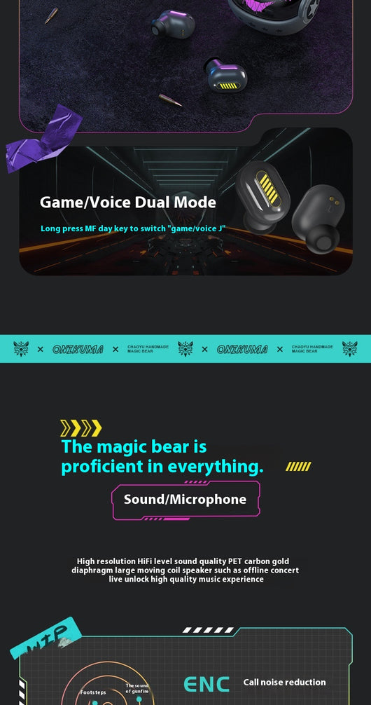 Auriculares Gaming Inalámbricos Star Magic Bear - Bluetooth In-ear con Descompresión para E-sports - Image 13