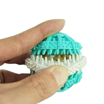 Two-tone teal and off-white dog molar toy with textured nubs and ridges, designed for chewing and dental health. - Image 3