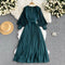 Vestido Retro Francés Escote V Cintura Ajustada Hermana Real