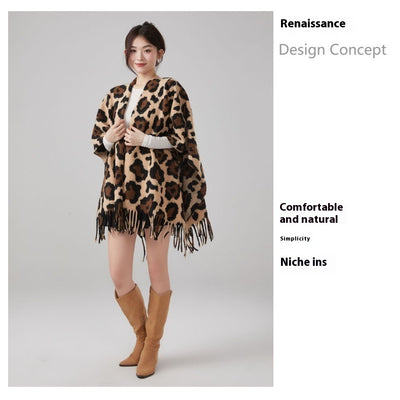 Chal Vintage Estampado Leopardo con Borlas, Cálido y Grueso - Image 13