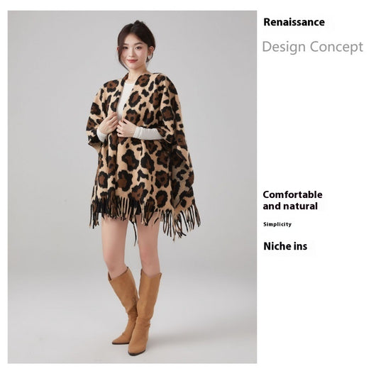 Chal Vintage Estampado Leopardo con Borlas, Cálido y Grueso - Image 13