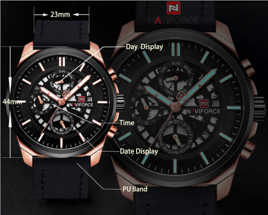 Reloj Deportivo NAVIFORCE para Hombre - Diseño Hueco Tres Agujas, Correa de Cuero y Resistencia al Agua