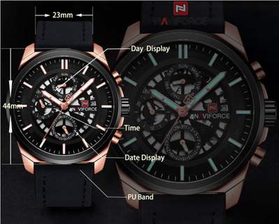 Reloj Deportivo NAVIFORCE para Hombre - Diseño Hueco Tres Agujas, Correa de Cuero y Resistencia al Agua