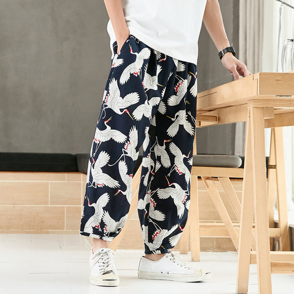 Pantalones Cortos de Lino Estilo Nacional Grúa para Hombre