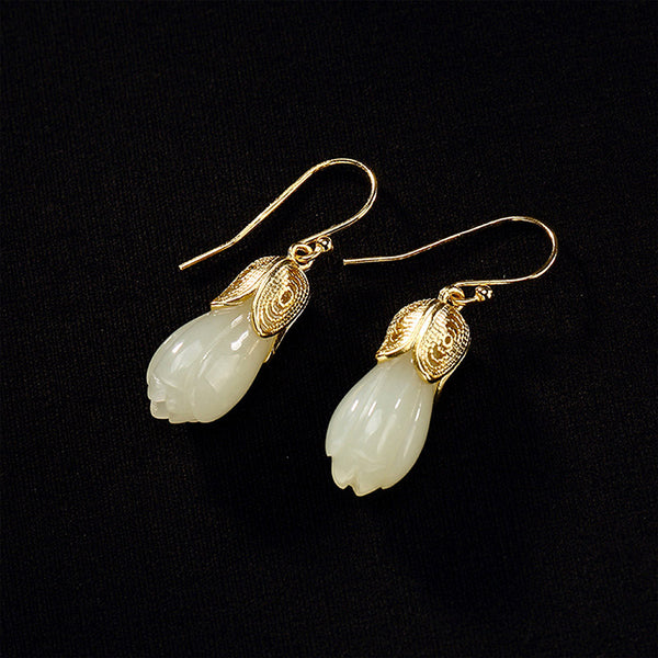 Aretes Vintage de Flor de Magnolia Hetian Natural