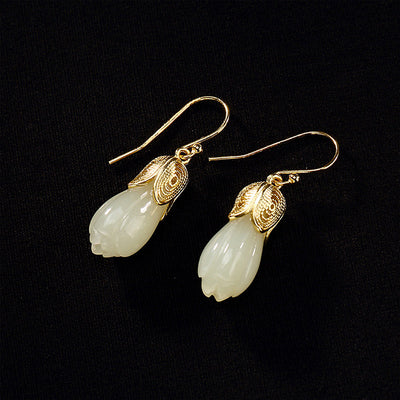 Aretes Vintage de Flor de Magnolia Hetian Natural