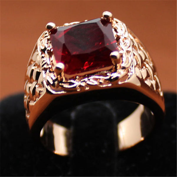 Anillo de Compromiso Rubí Chapado en Oro 18K Estilo Europeo