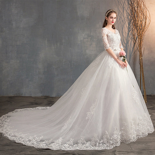 Vestido de Novia con Escote en V, Encaje y Manga Larga - Image 5