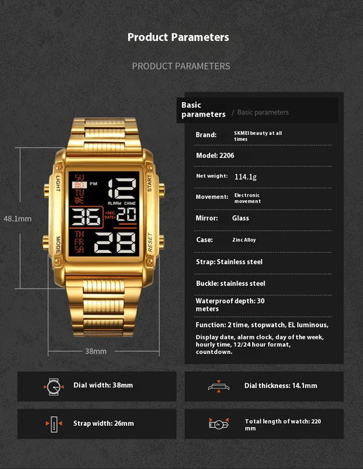 Reloj Deportivo Digital Cuadrado para Hombre con Pantalla de Fecha y Resistencia al Agua - Image 14