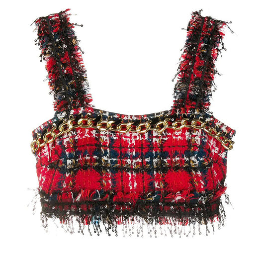 Blusa Envolvente con Cadena Metálica y Lentejuelas Estampadas