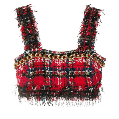 Blusa Envolvente con Cadena Metálica y Lentejuelas Estampadas