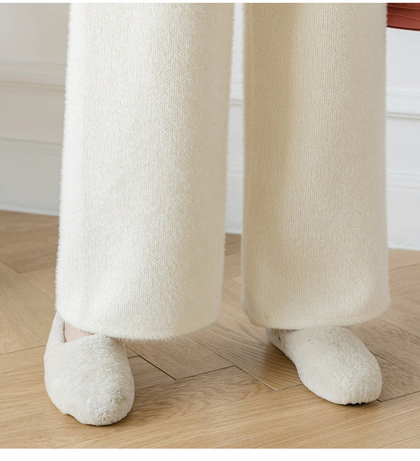 Pantalones Anchos de Felpa Mink con Drapeado Casual Acolchados