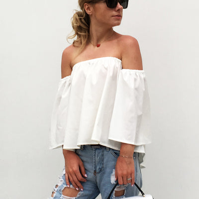Blusa Elegante Hombros Descubiertos con Cuello Anudado - Chifón Manga 7/8 - Image 3