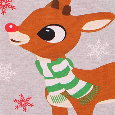 Family of five wearing matching Christmas pajamas with Rudolph the Red-Nosed Reindeer tops and red plaid pants. - Image 2