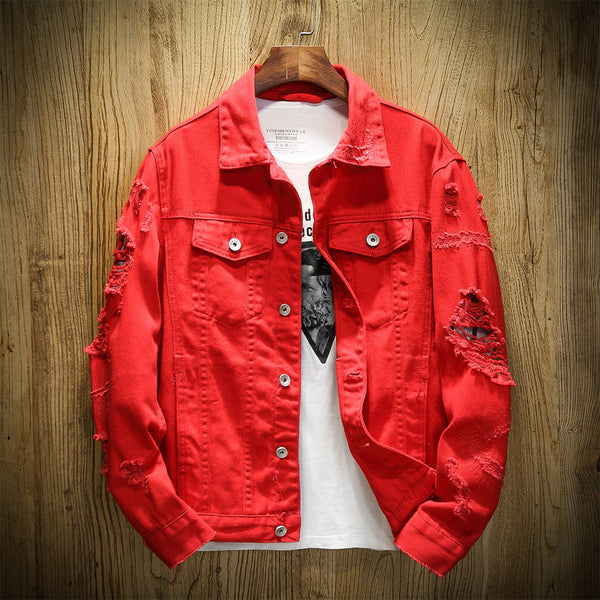 Chaqueta de Mezclilla Suelta con Detalles Rotos para Hombre