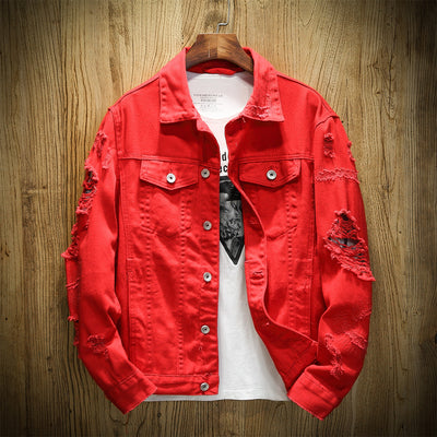 Chaqueta de Mezclilla Suelta con Detalles Rotos para Hombre