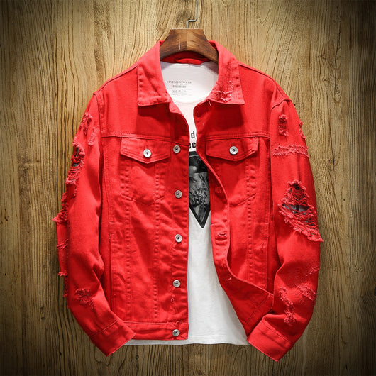 Chaqueta de Mezclilla Suelta con Detalles Rotos para Hombre