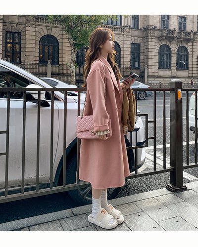 Abrigo de Lana Hepburn Coreano Suelto Midi para Otoño e Invierno - Image 36