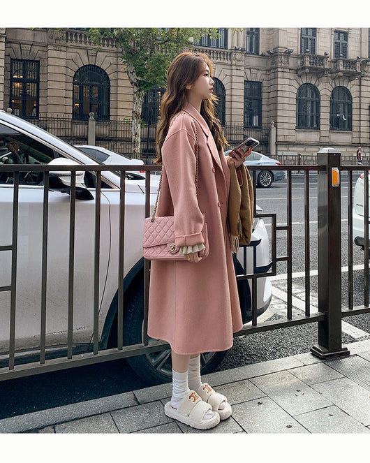 Abrigo de Lana Hepburn Coreano Suelto Midi para Otoño e Invierno - Image 36