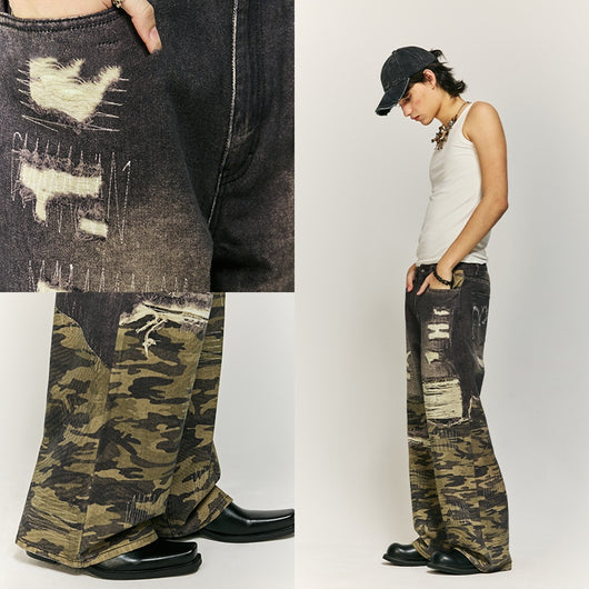 Pantalones Jeans Rectos Holgados con Estampado Digital Barba de Gato - Image 2