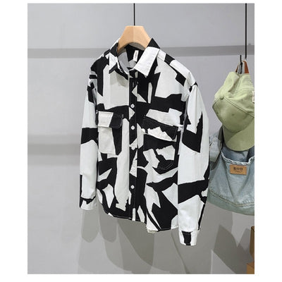 Camisa de Algodón con Estampado Geométrico Blanco y Negro - Image 8